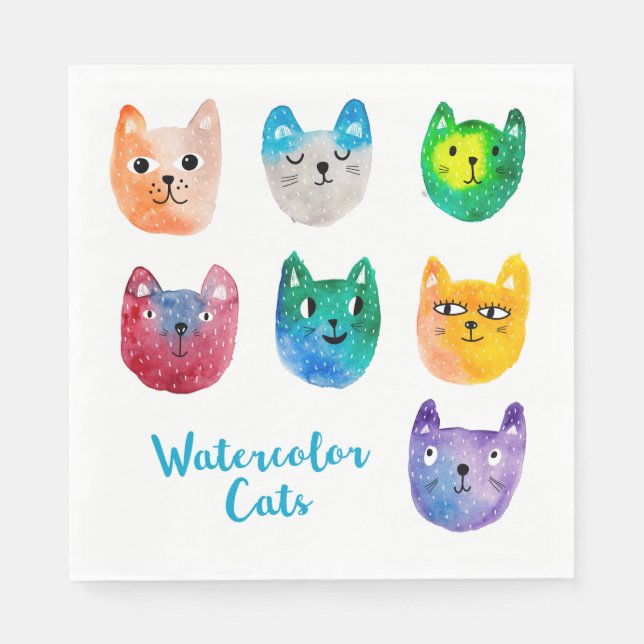 Watercolor cats and friends napkin (Front)