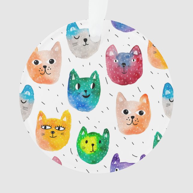 Watercolor cats and friends ornament (Front)