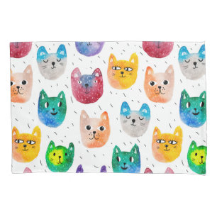Watercolor cats and friends pillowcase