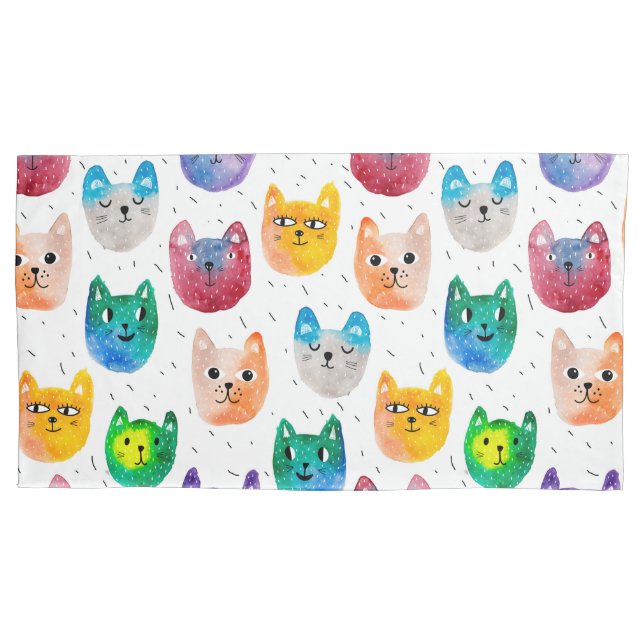 Watercolor cats and friends pillowcase (Front)