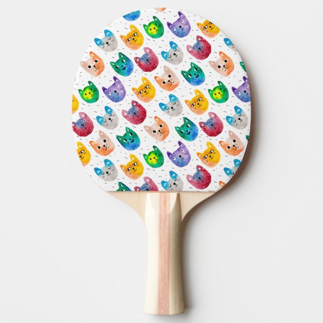 Watercolor cats and friends ping pong paddle (Front)