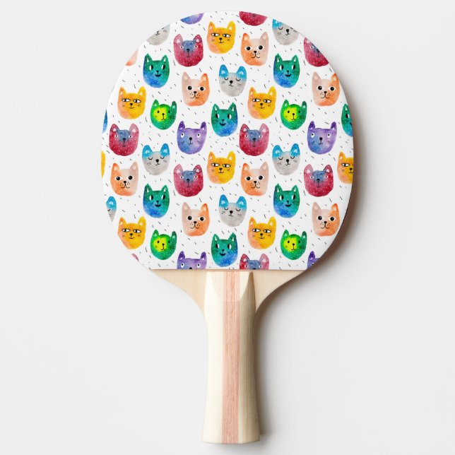 Watercolor cats and friends ping pong paddle (Front)