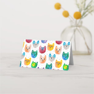 Watercolor cats and friends place card