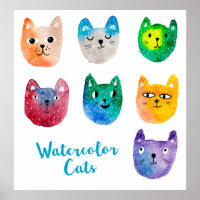 Watercolor cats and friends