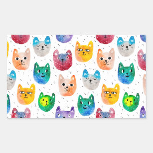 Watercolor cats and friends rectangular sticker
