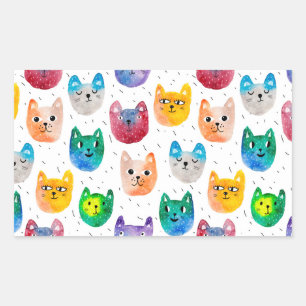 Watercolor cats and friends rectangular sticker