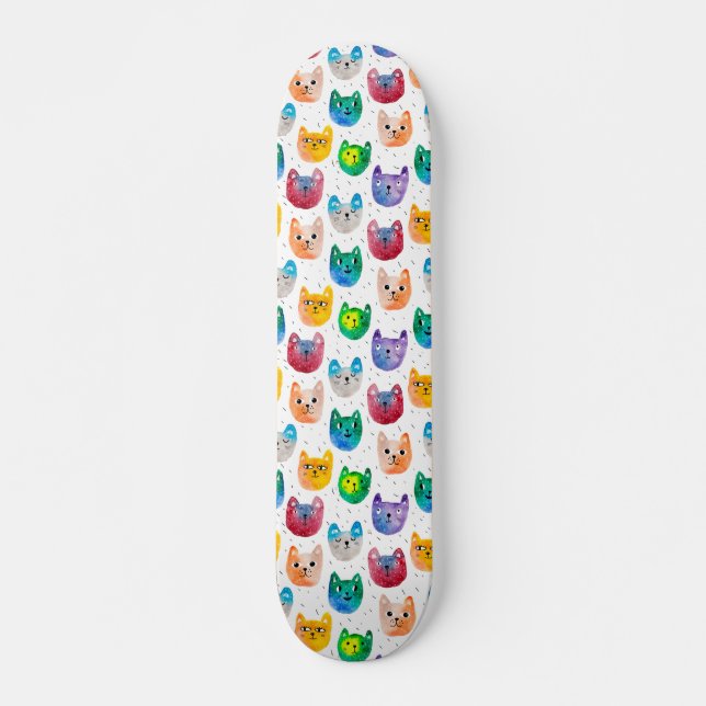 Watercolor cats and friends skateboard (Front)