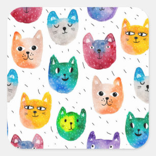 Watercolor cats and friends square sticker
