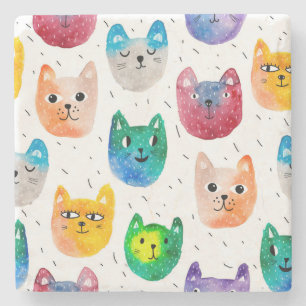 Watercolor cats and friends stone coaster