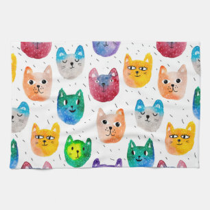 Watercolor cats and friends tea towel