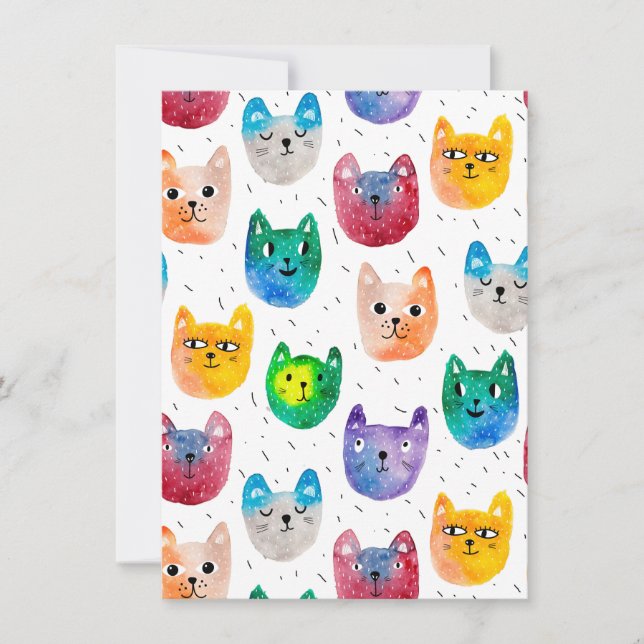 Watercolor cats and friends thank you card (Front)