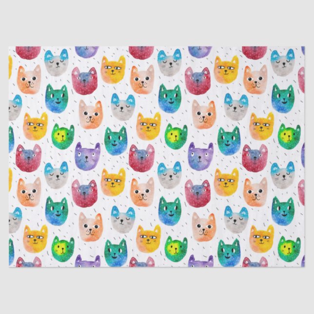 Watercolor cats and friends tissue paper (Front)