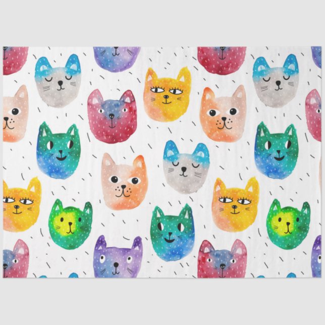 Watercolor cats and friends tissue paper (Front)