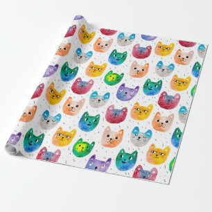 Watercolor cats and friends wrapping paper