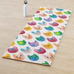 Watercolor cats and friends yoga mat