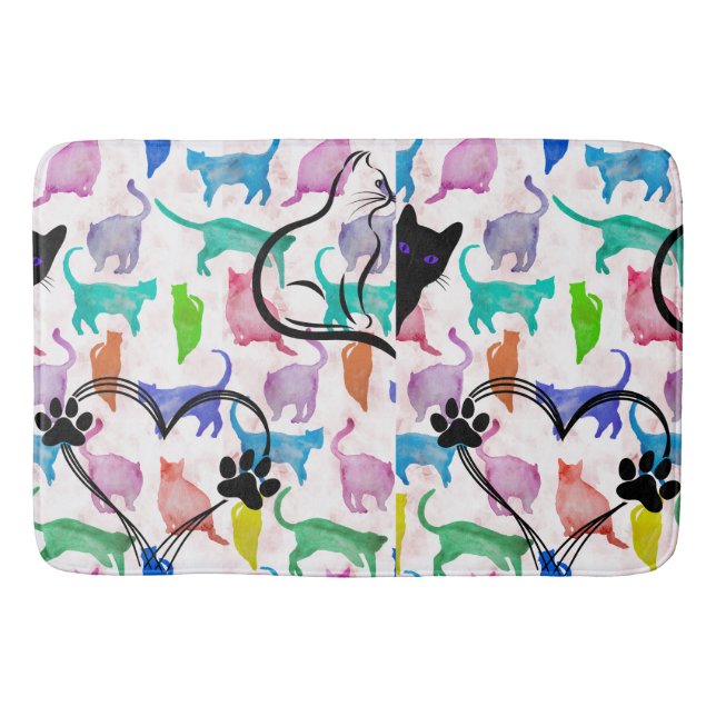 Watercolor Cats Bath Mat (Front)