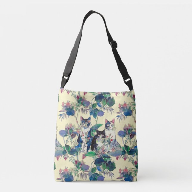 Watercolor Cats in a Garden Crossbody Bag (Back)