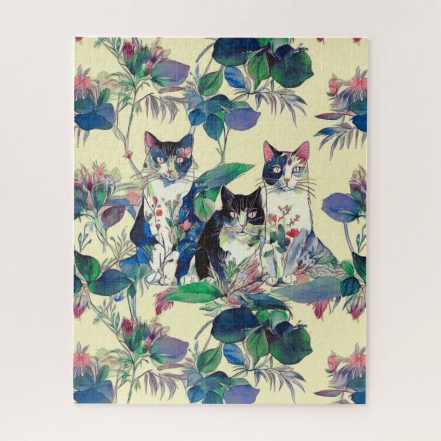 Watercolor Cats in a Garden Jigsaw Puzzle (Vertical)