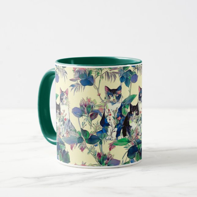 Watercolor Cats in a Garden Mug (Front Left)