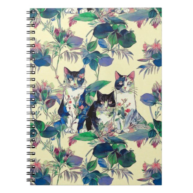 Watercolor Cats in a Garden Notebook (Front)