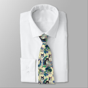 Watercolor Cats in a Garden Tie