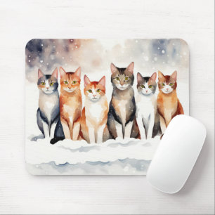 Watercolor Cats In Snowflakes Mouse Mat
