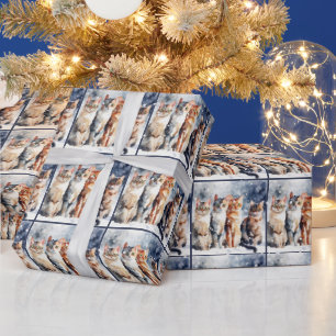 Watercolor Cats In Snowflakes Wrapping Paper