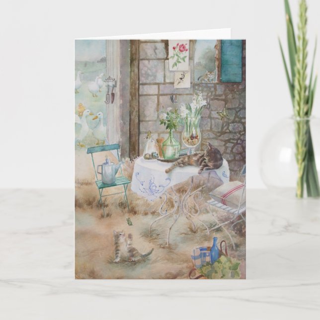 Watercolor Cats in the Farm Painting Card (Front)