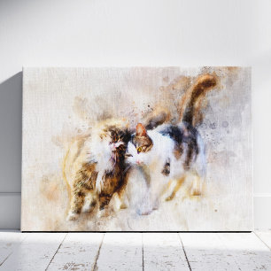 Watercolor Cats Nuzzling in Soft Abstract Art Canvas Print