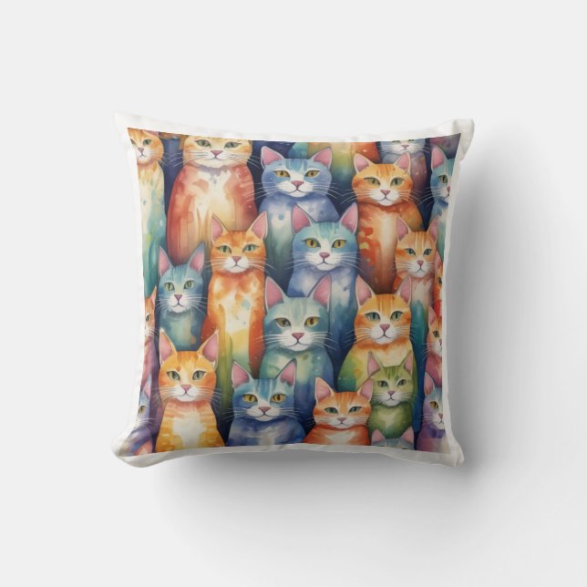 Watercolor Cats Pillow (Front)