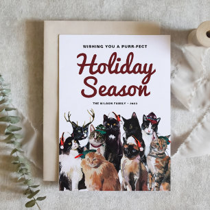 Watercolor Cats Purr-fect Christmas Photo Holiday