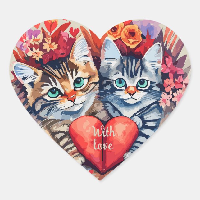 Watercolor cats with heart sticker (Front)
