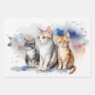 Watercolor Cats with Soft Pastel Background Wrapping Paper Sheet