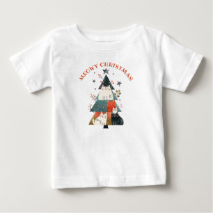 Watercolor Cats Xmas Tree Cute Meowy Christmas Baby T-Shirt