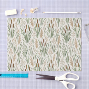 Watercolor Cattail Reeds Botanical Pattern Tissue Paper