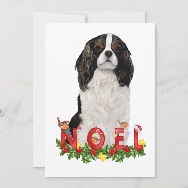 Watercolor Cavalier  King Charles Noel Christmas   (Front)