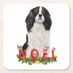 Watercolor Cavalier King Charles Noel Christmas Square Paper Coaster