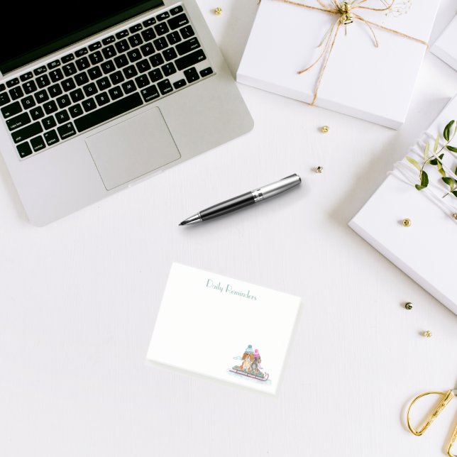 Watercolor Cavalier King Charles Spaniel Sledding Post-it Notes (Creator Uploaded)