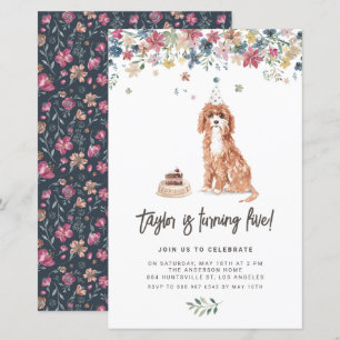 Watercolor Cavapoo Dog Birthday Party Invitation