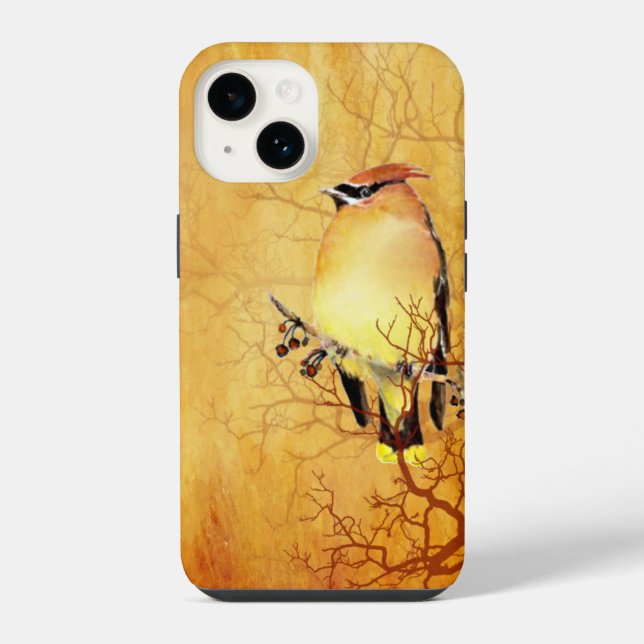 Watercolor Cedar Waxwing Bird Wildlife Nature Art iPhone Case (Back)