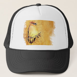 Watercolor Cedar Waxwing Bird Wildlife Nature Art Trucker Hat
