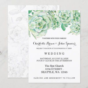 watercolor celadon succulent wedding invitations