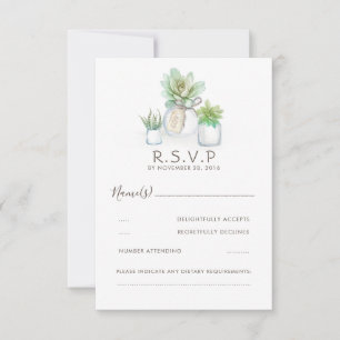 Watercolor Celadon Succulent Wedding RSVP Card