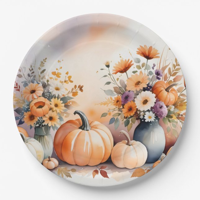 Watercolor celebrating fall paper plate (Front)