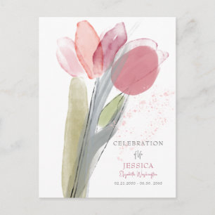 Watercolor Celebration of Life Pink Tulips Postcard