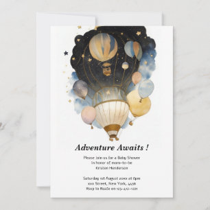 Watercolor Celestial Balloon Baby Shower Invitation