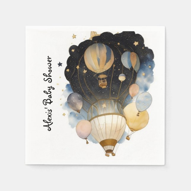 Watercolor Celestial Balloon Baby Shower Napkin (Front)