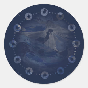 Watercolor Celestial Dark Blue Skies Classic Round Sticker