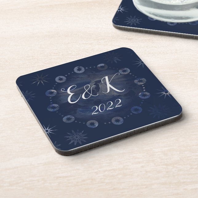 Watercolor Celestial Dark Blue Skies Coaster (Left Side)