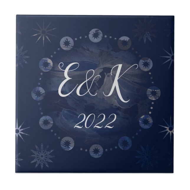 Watercolor Celestial Dark Blue Skies Tile (Front)